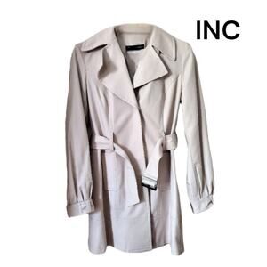 Inc International Concepts Trench Coat SZ S Beige Belted Jacket Classy